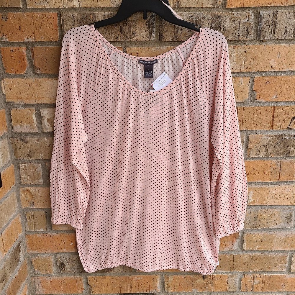 Chelsea & Theodore Women’s Top Blouse Pink Polka Dot Size L